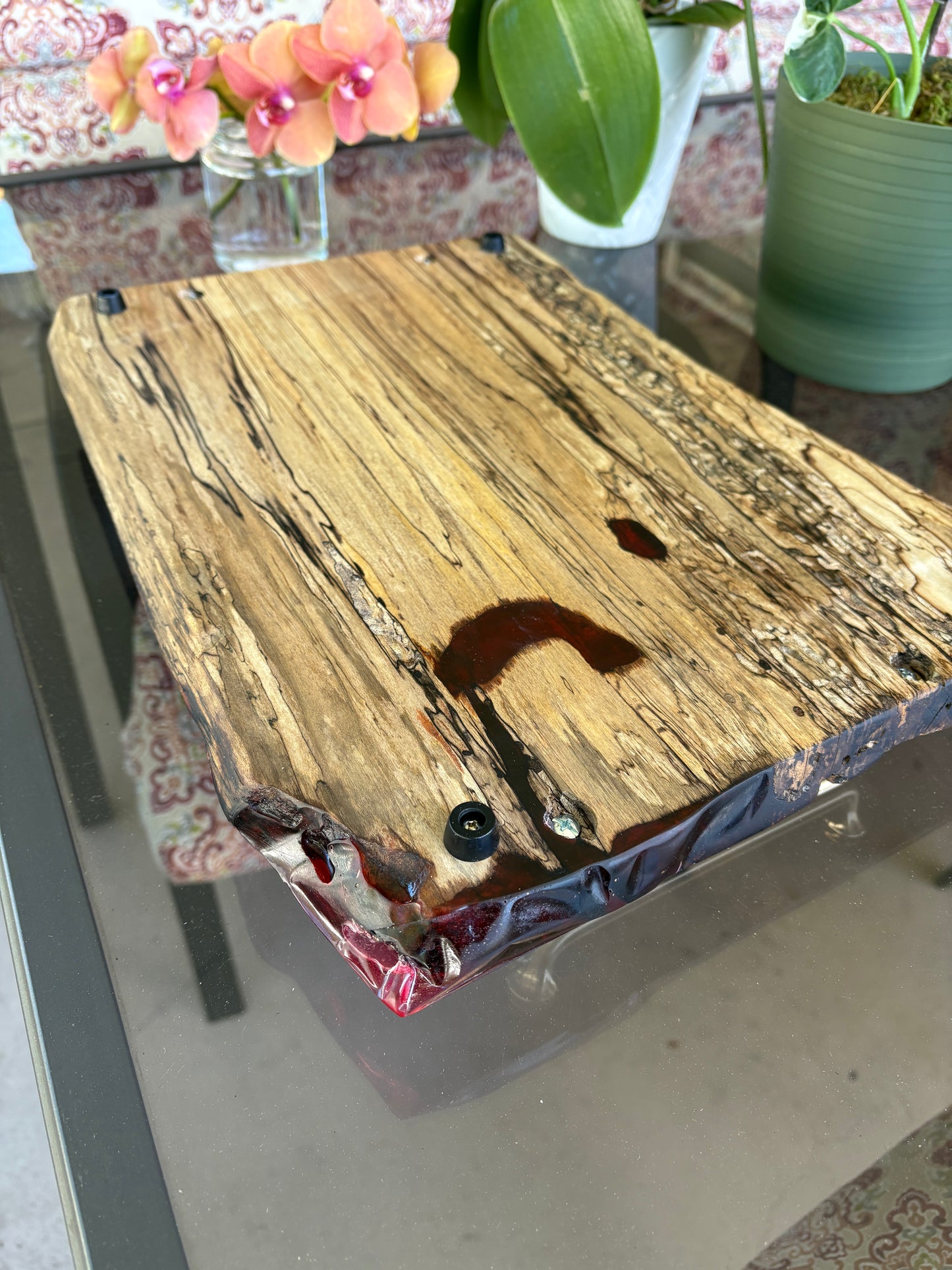 Spalted Maple Charcuterie Board with Red Epoxy